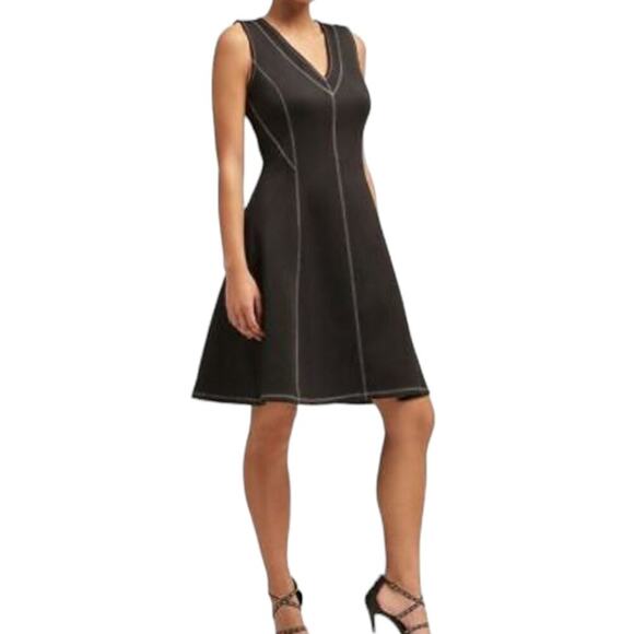 Ashley Stuart V-Neck fit n flare Black Linen Super Flattering Dress Size‎ 3X - Picture 1 of 6